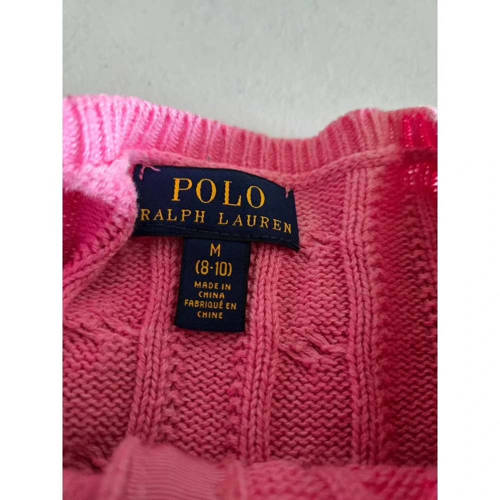 Polo Ralph Lauren Girls 8-10 Cardigan Pink Cable Knit Peplum Ruffle Sweater